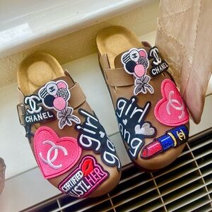 Chanel Brown Mules with Colorful Patches